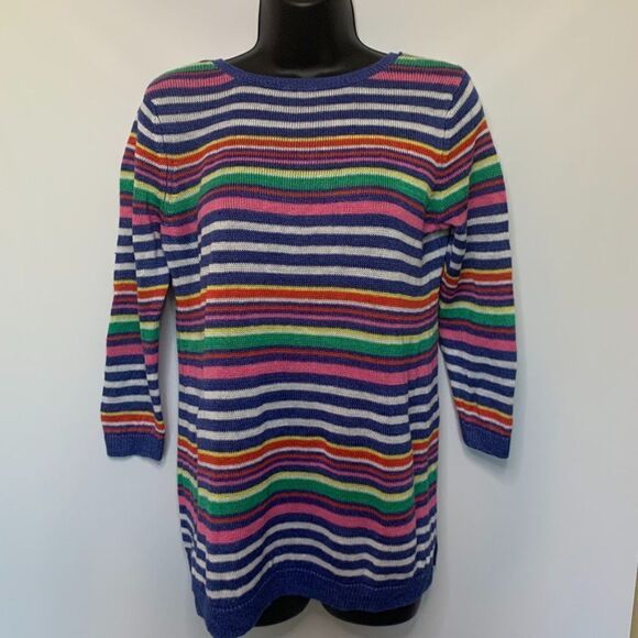 Talbots Petite Multi Color Striped 3/4 Sleeve Knit Sweater - Picture 1 of 8